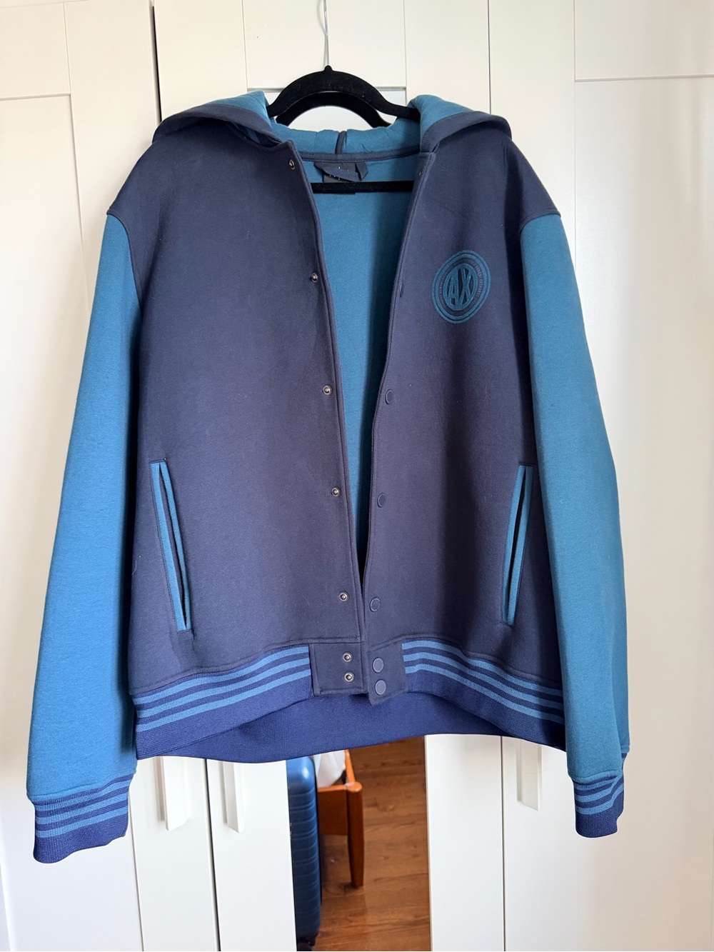 Armani Exchange Navy & Teal Hooded Bomber Jacket
